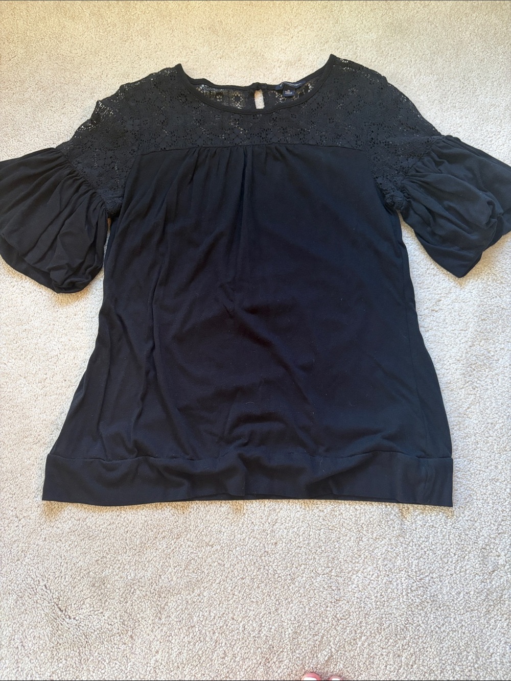 Banana Republic Black Lace Yoke Puff Sleeve Top